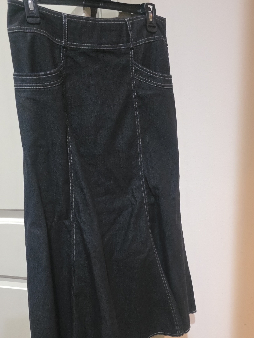 Classic Black Denim Midi Skirt